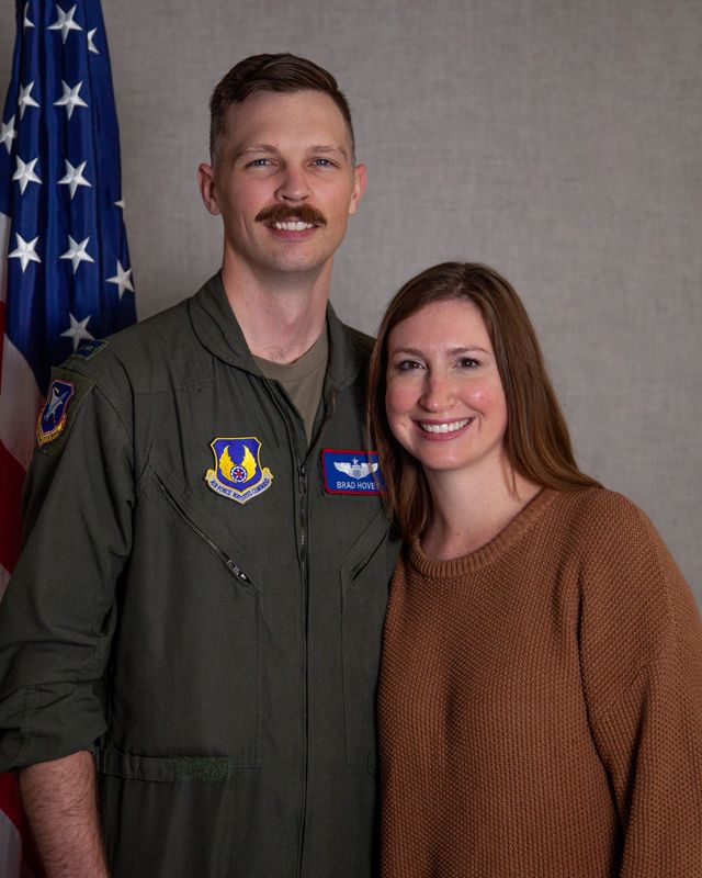Maj. Brad Hovey (left) was one of eight crew members onboard a United States Air Force B-52 bomber that crashed near Edwards Air Force Base on June 15, 2026.