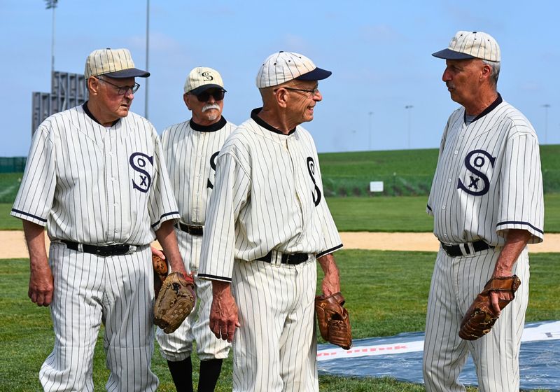 Members of the Field of Dreams Ghost Players at the movie site in Dyersville on June 6, 2026.