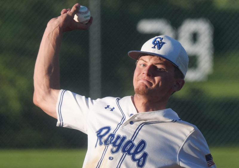 Colo-NESCO pitcher Hunter Purvis (22) pitches the ball against GMG at Duane Newton Field on June 24 in Zearing, Iowa. Purvis has become the Royals' ace pitcher and one of the best hurlers in the Iowa Star Conference South.