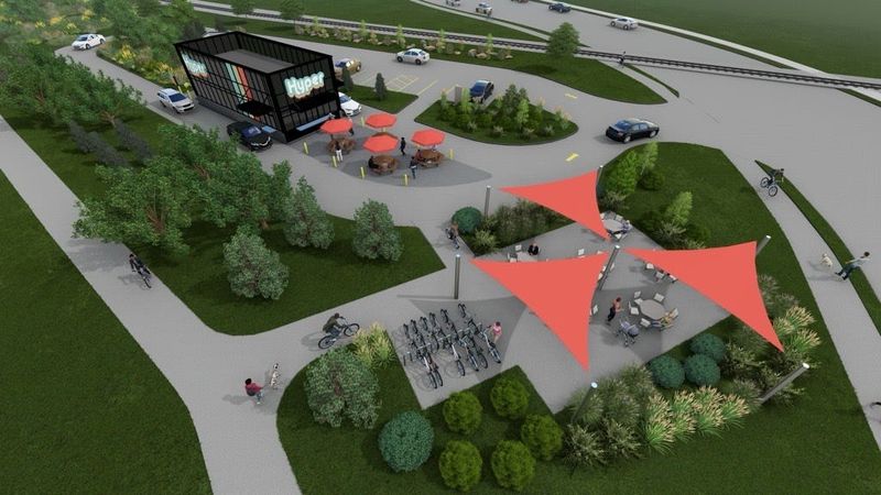 A rendering of the proposed Hyper Energy Bar in downtown Des Moines.