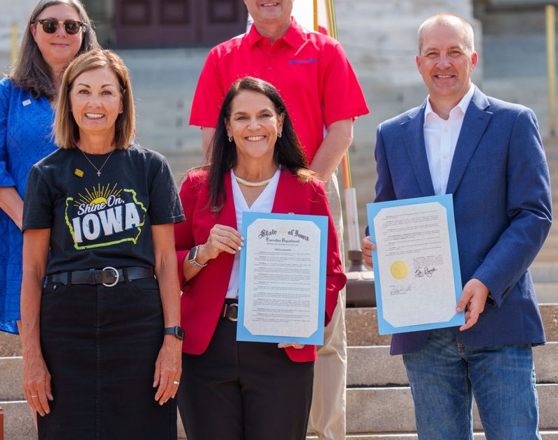 Iowa state officials, including Iowa Gov. Kim Reynolds, Lt. Gov. Chris Cournoyer and Ag. Secretary Mike Naig announce Iowa's America 250 celebration, America’s Harvest Festival, based on recommendations from the task force.Tuesday, July 8, 2025 in Des Moines. America’s Harvest Festival will be on October 24th this year.