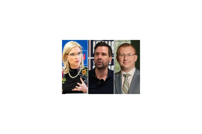 Iowa's U.S. Senate candidates (from left): Republican U.S. Rep. Ashley Hinson, Democratic state Rep. Josh Turek and Libertarian Thomas Laehn.
