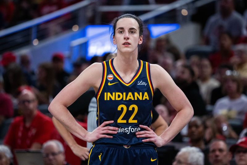 Jul 18, 2026; Indianapolis, Indiana, USA; Indiana Fever guard Caitlin Clark (22) in the second half against the New York Liberty at Gainbridge Fieldhouse. Mandatory Credit: Trevor Ruszkowski-Imagn Images
