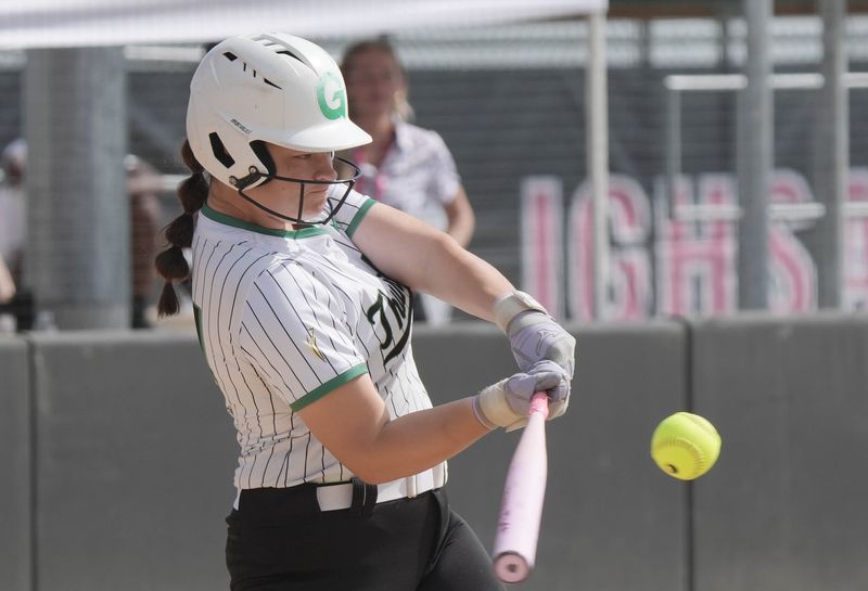 Grand View Christian's Grace Kruse, seen here batting against Cardinal during a 4-3 loss on July 20, homered and drove in two runs during the Thunder's 11-3 revenge win over the Comets in Game 9 of the Class 2A competition at the state softball tournament on July 21 at the Rogers Sports Complex in Fort Dodge. The win kept GVC alive in the double elimination tournament.