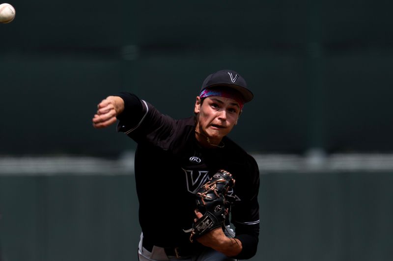 Valley’s Ryan Stedman (15) pitches to the Waukee Warriors July 22, 2026 during a Class 4A Iowa state baseball tournament quarterfinal in Cedar Rapids, Iowa.