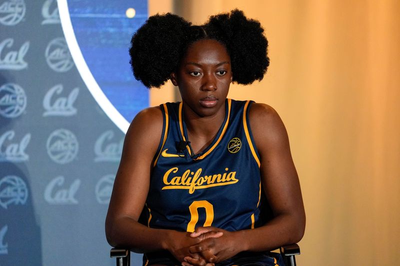Oct 9, 2024; Charlotte, NC, USA;  California forward Ugonne (Michelle) Onyiah during ACC Media Days at The Hilton Charlotte Uptown. Mandatory Credit: Jim Dedmon-Imagn Images