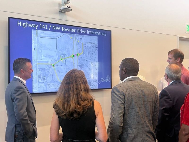 U.S. Rep. Zach Nunn and local officials discuss plans for a new interchange at Highway 141 and NW Towner Drive in Johnston at Johnston City Hall on Monday, Aug. 3, 2026.