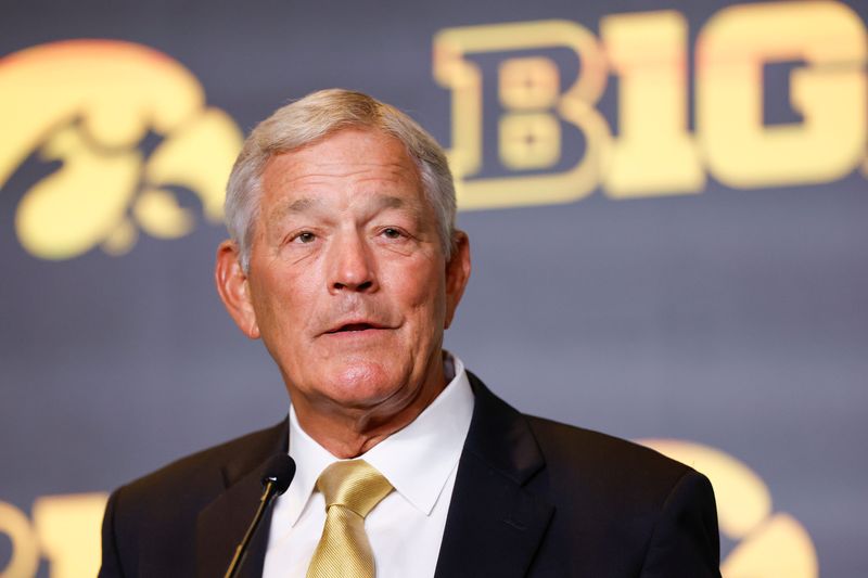 Jul 28, 2026; Chicago, IL, USA; Iowa Football head coach Kirk Ferentz speaks during Media Days at Hilton Chicago. Mandatory Credit: Kamil Krzaczynski-Imagn Images