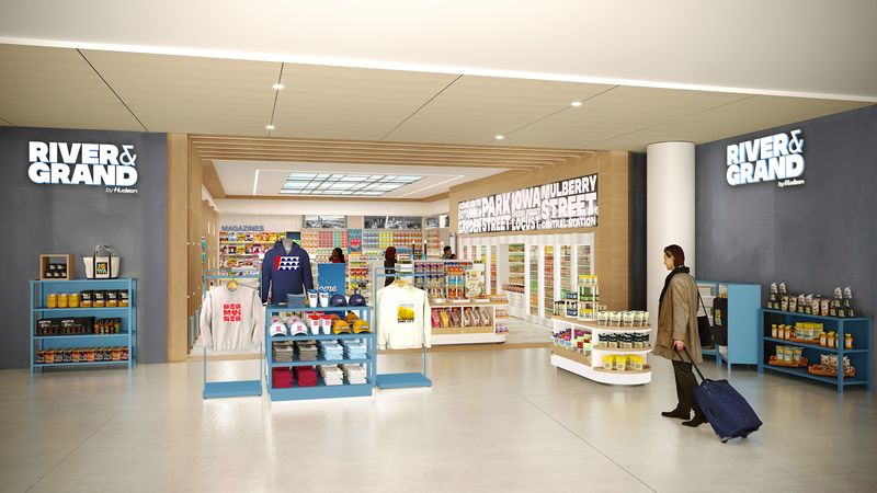 A rendering of the Des Moines airport's first retail store, River & Grand by Hudson, planned for the new terminal.