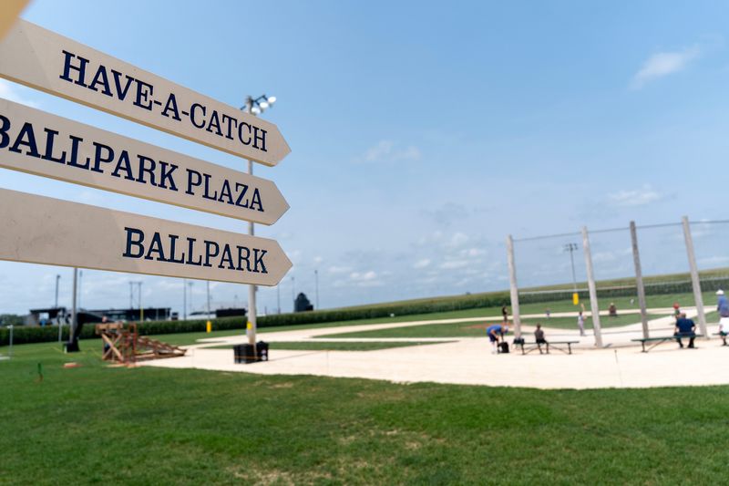 Signage directs visitors around the Field of Dreams Movie Site Aug. 7, 2026 in Dyersville, Iowa.