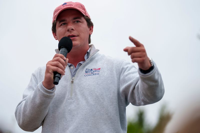 Joe Mitchell, Republican candidate for Iowa's 2nd Congressional District, speaks during the Des Moines Register Soapbox at the Iowa State Fair Friday, Aug. 14, 2026.