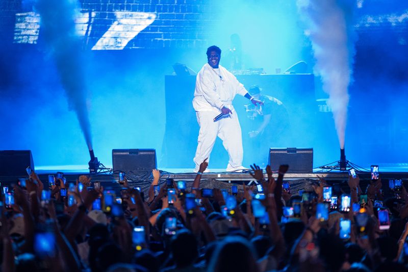 Rapper BigXthaPlug performs at the Grandstand at the Iowa State Fair on Aug. 22, 2026, in Des Moines.