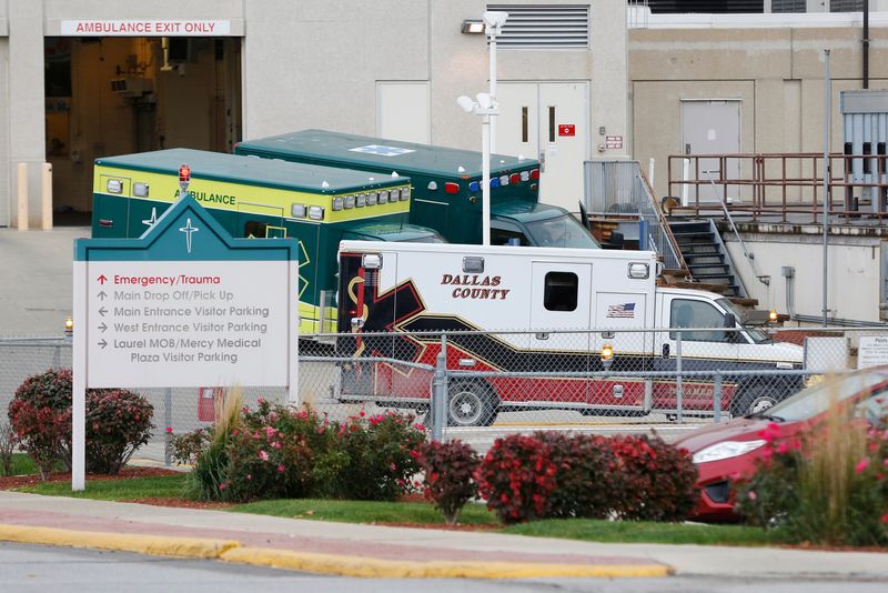 A Dallas County ambulance leaves the emergency room entrance Wednesday, Nov. 2, 2016, at Mercy Medical Center in Des Moines.