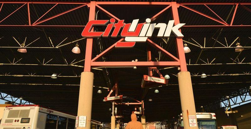 The CityLink logo is seen on its Downtown transit center.