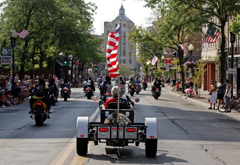 Motorcycle riders lead the Fourth of July Parade Wednesday, July 4, 2012, in downtown Rockford.
