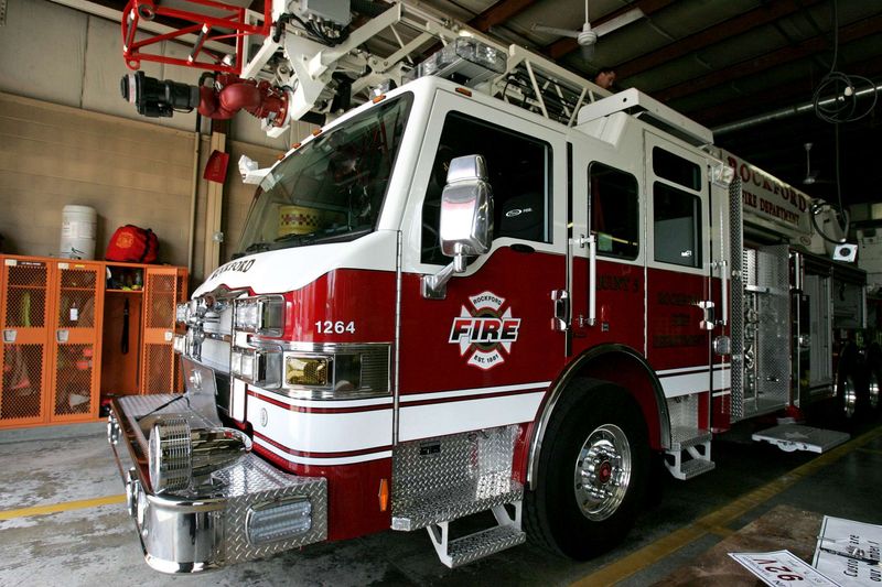 One of the two firetrucks being leased by the city of Rockford sits Friday, April 27, 2012, at Fire Station 5.
