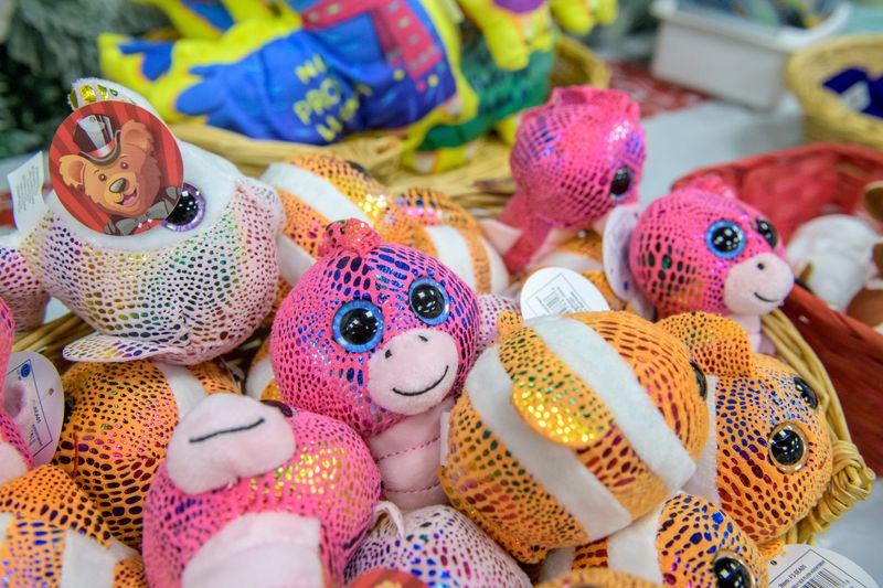A pile of stuffed toys wait to be purchased by young shoppers at the Crittenton Centers Stocking Stuffer Store on Friday, Dec. 15, 2023 at Northwoods Mall in Peoria.