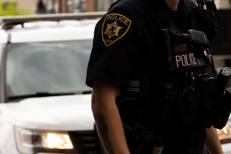 Police respond to a car accident on Monday, May 14, 2024, at the intersection of South Main Street and Chestnut Street in downtown Rockford.
