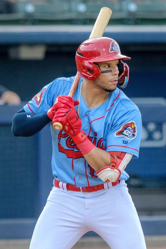 Peoria Chiefs' Joshua Baez bats against the Michigan Whitecaps on Wednesday, May 15, 2024 at Dozer Park in Peoria.