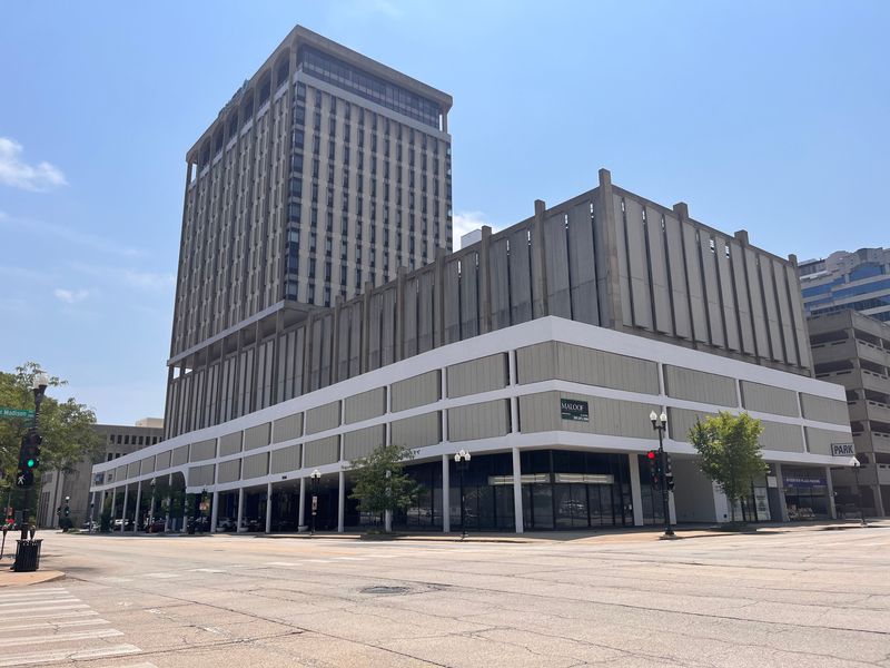 The parking garage of the Riverview Plaza Building is in need of "extensive repairs." Riverview Plaza has been shut down by the city of Peoria since February.
