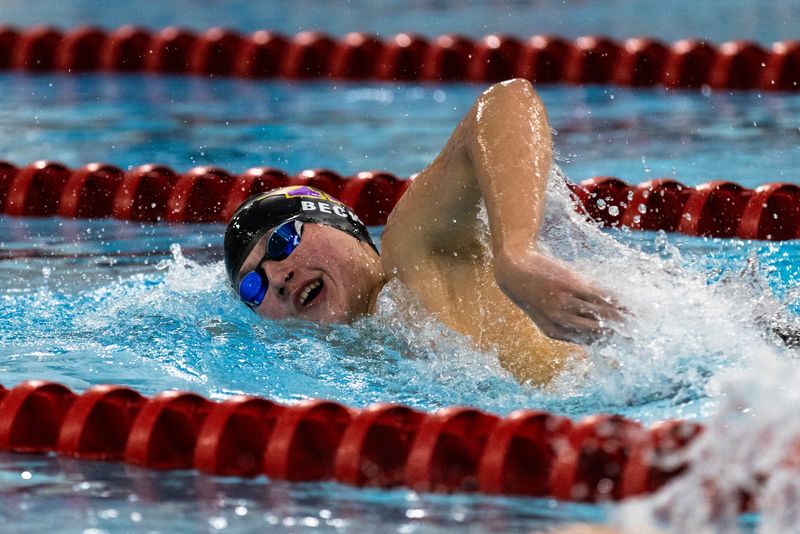 Hononegah’s Bryson Beck swims during the boys swimming sectional Saturday, Feb. 22, 2025, at Jefferson High School in Rockford.