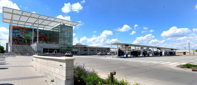 The Sangamon Mass Transit District (SMTD) transfer center, west of 11th Street between Washington and Adams streets, is part of the Springfield-Sangamon County Transportation Hub. It is pictured here on May 14, 2025.