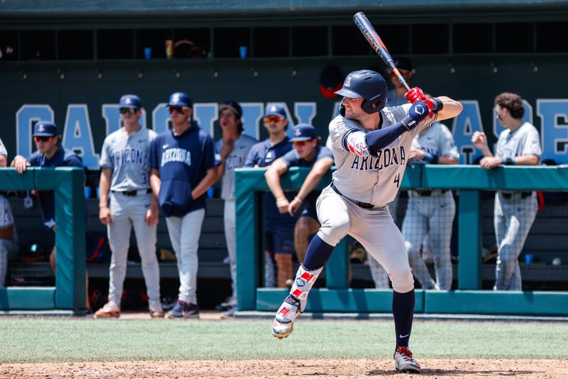 Arizona outfielder Brendan Summerhill (4) prepares to hit the ball during the seventh inning of the Super Regionals game against North Carolina in Chapel Hill, North Carolina, on June 6, 2025.