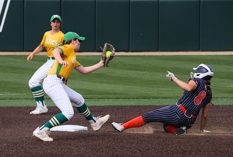 India Mattingly slides safely into second base for a stolen base for Pontiac during the Class 3A IWU Supersectional on Monday, June 9.