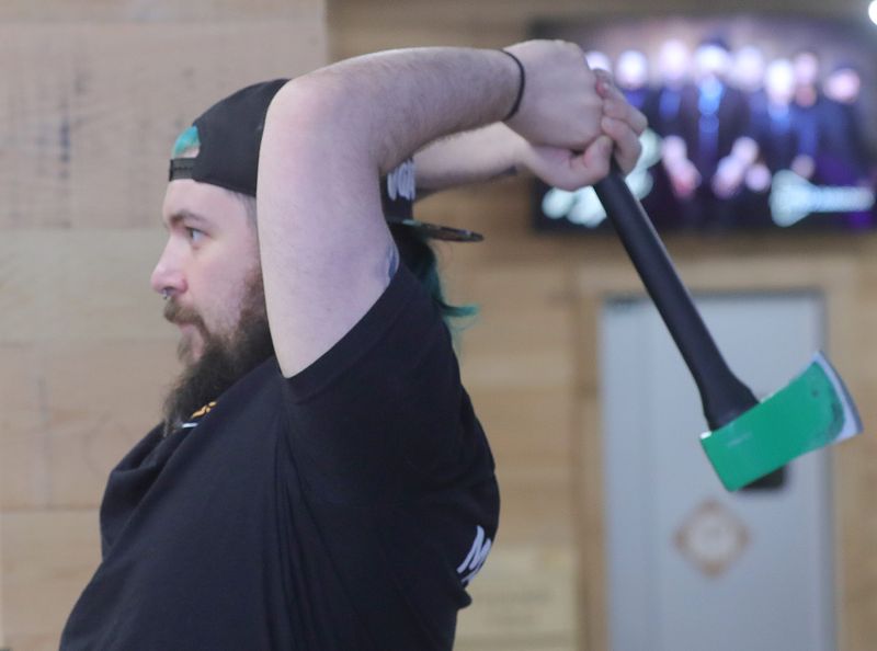 Logan Anderson throws an ax at Timberbeast on June 11, 2025, in Barberton, Ohio. {Phil Masturzo/Beacon Journal}