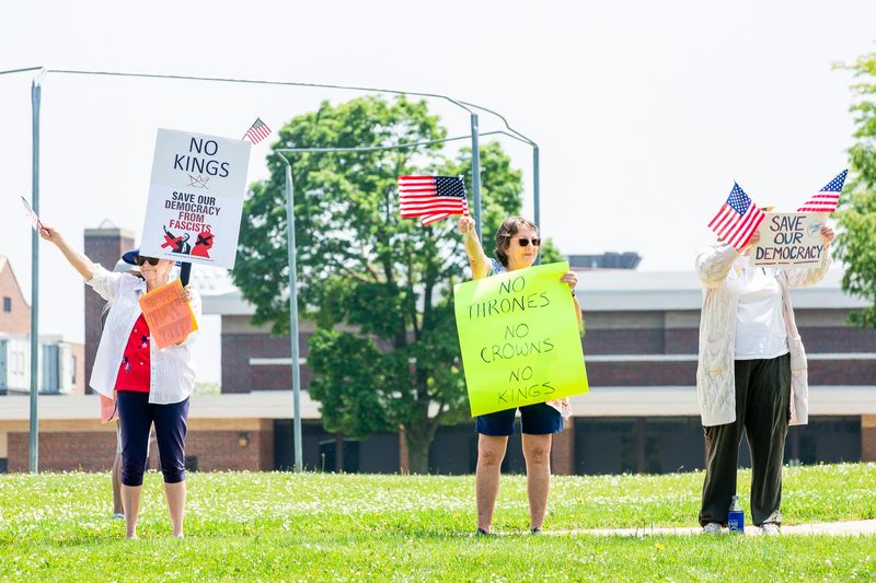 More than 500 people participated in a "No Kings" protest June 14 in Freeport.