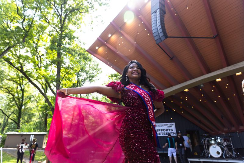 Alyssa Tate, the 2024 Juneteenth Princess, celebrates being crowned the 2025 Juneteenth Queen during Rockford’s Juneteenth celebration Thursday, June 19, 2025, at Sinnissippi Park in Rockford.