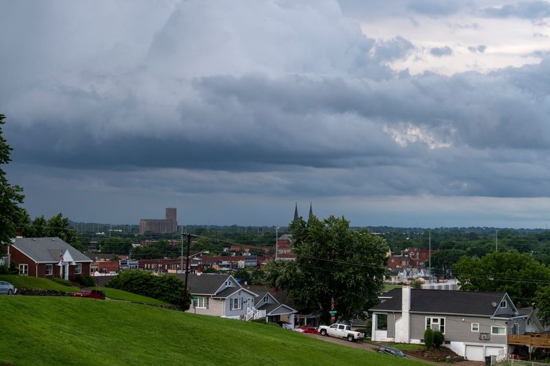 Storm clouds over the North Side are seen from Reitz Hill after a flash flood emergency was declared for parts of Evansville and Vanderburgh County, Ind., Friday, June 13, 2025.