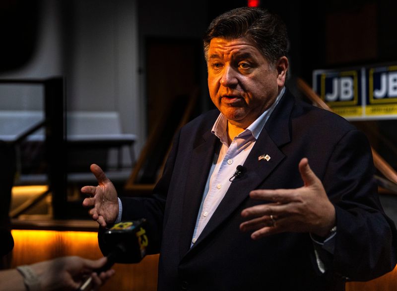 Illinois Gov. JB Pritzker speaks to supporters during his re-election campaign tour on Thursday, June 26, 2025, at the Chicago-Rockford International Airport in Rockford.