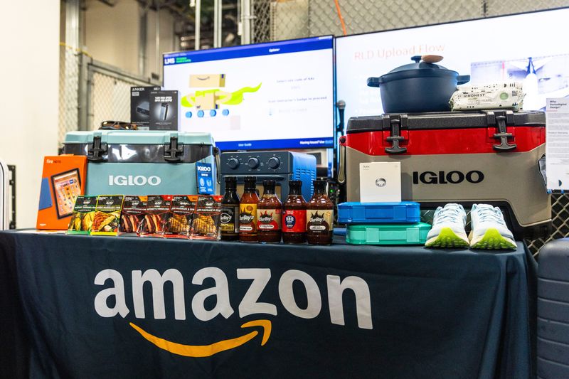 Products available for Amazon Prime Day discounts are pictured July 8, 2025, at the Chicago Rockford International Airport in Rockford.