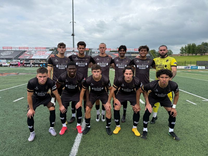 The Peoria City soccer starting 11 ready to go in the 2025 USL2 playoffs before the start of a Round of 32 match against Minneapolis City SC at Des Moines, Iowa on Saturday, July 18, 2025.