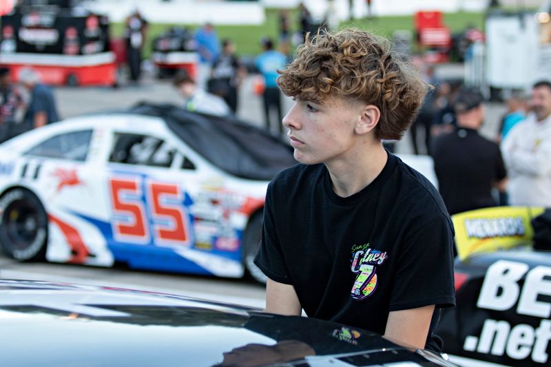 Carter Nilson, shown here recently climbing into his car at the track at Madison (Wisconsin) Speedway, took fifth in the All-Star Late Model Race on Aug. 22, 2025.