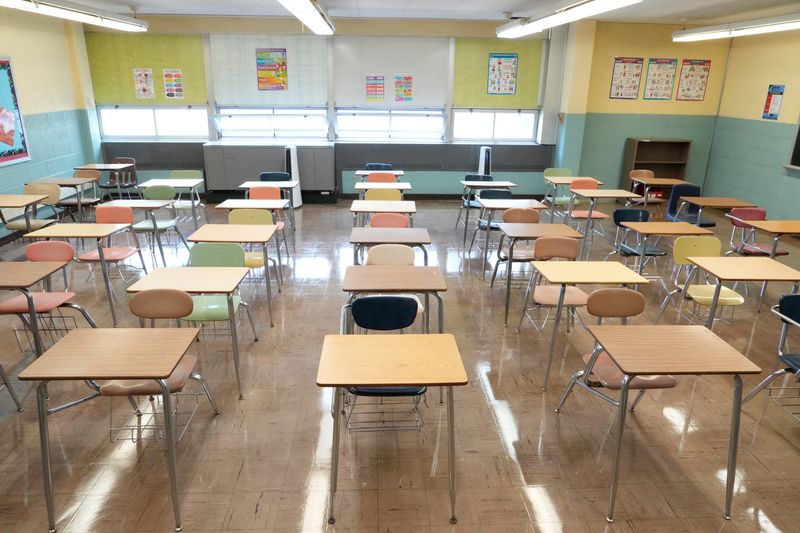 An empty classroom at Marshall High School in Milwaukee, Wisconsin on Aug. 28, 2025.