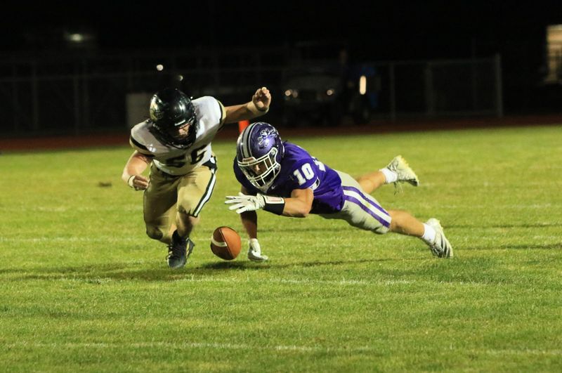 Halfback Dylan Manning dives for the ball as the Hubs fell to Lena-Winslow on Sept. 12, 2025, in Rochelle.