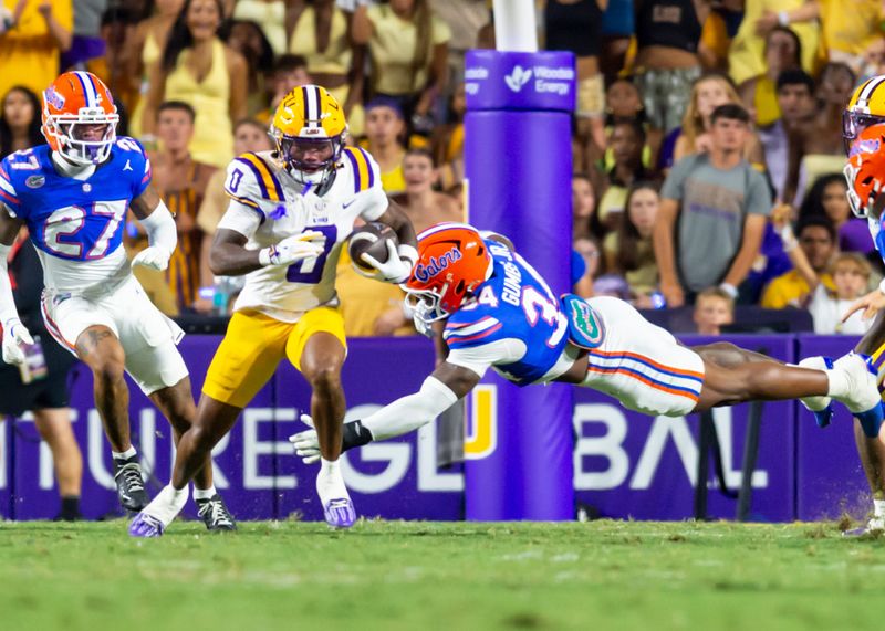 Zavion Thomas 0, LSU Tigers take on the Florida Gators. Sept 13, 2025; Baton Rouge, Louisiana, USA; at Tiger Stadium.