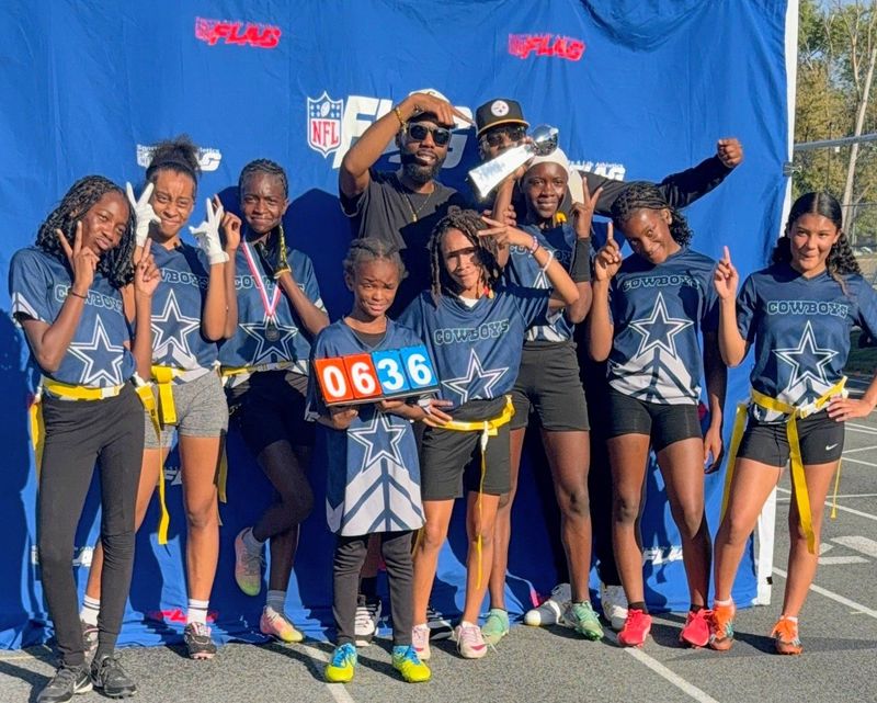 Peoria Dream Center middle school team won a girls flag football title Sunday. Players include Navaya Porter, Lyriq Pace, La'Tasha Mosee, Kimajah Williams, Tiffany Marshall, Ja'Lisa Alexander, Ki'ah Lowe and Kree Allen, with coaches Jojo Winters (middle), Mike Powell.
