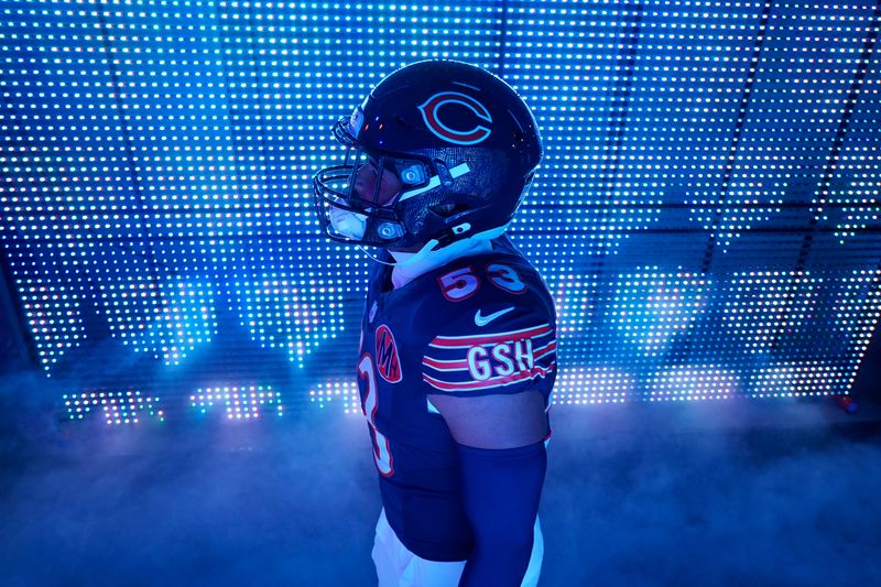 Oct 19, 2025; Chicago, Illinois, USA; Chicago Bears linebacker T.J. Edwards (53) walks in the players tunnel before the game against the New Orleans Saints at Soldier Field. Mandatory Credit: David Banks-Imagn Images