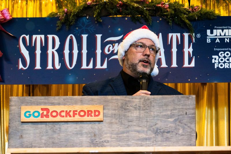 John Groh, president and CEO of GoRockford, speaks during a Stroll on State news conference on Oct. 29, 2025, in downtown Rockford.