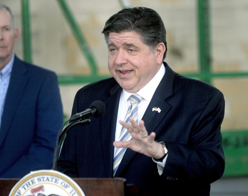 Gov. JB Pritzker speaks at the old Pillsbury plant Thursday, Oct. 30, 2025.