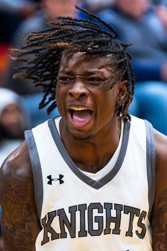 Auburn’s Amir Danforth (44) celebrates scoring a basket during a game against Legacy on Nov. 24, 2025, at Auburn High School.