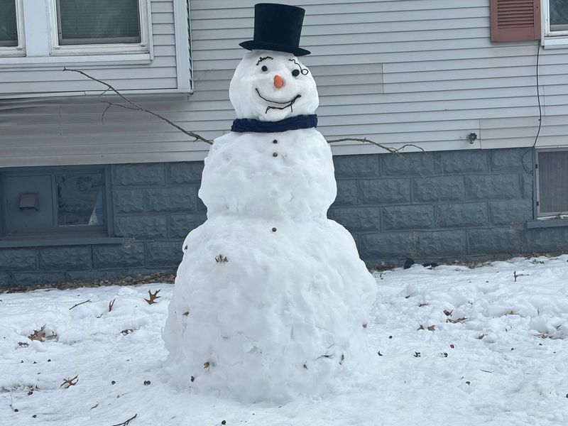 A snowperson, complete with a stovepipe hat, stands in a yard in the 1200 block of West Lawrence Avenue on Nov. 30, 2025. According to the National Weather Service in Lincoln, Springfield officially received 8.9 inches of snow on Nov. 29, a record total for that date. The old record of 2.9 inches was set in 1964.