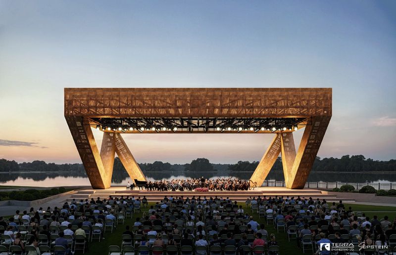The proposed amphitheater on the Peoria Riverfront is modeled to reflect the design of the nearby Murray Baker Bridge. The City of Peoria is receiving an $11 million donation to build the amphitheater.