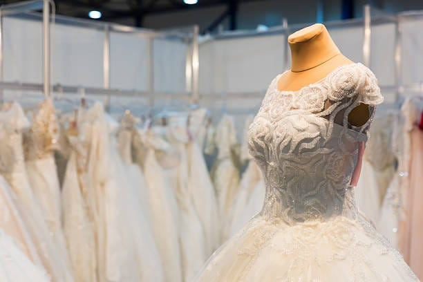 Wedding dress on mannequin in the shop
