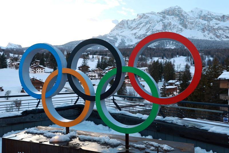 [US, Mexico & Canada customers only] Jan 30, 2026; Cortina d'Ampezzo, ITALY; General view of the Olympic rings in preparation for the Milano Cortina 2026 Olympic Winter Games. Mandatory Credit: Fabrizio Bensch/Reuters via Imagn Images