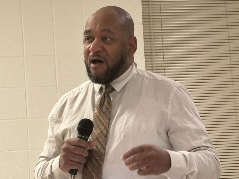 Sontae Massey, a cousin of Sonya Massey's, speaks at a presentation on the proposed 708 mental health board at the Jerome Civic Center on Feb. 3, 2026. The referendum to establish and fund the board through a sales tax is before Sangamon County voters in the March 17 primary.