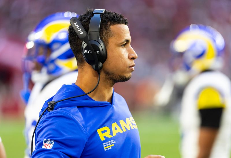 Los Angeles Rams pass game coordinator Nate Scheelhaase against the Arizona Cardinals at State Farm Stadium on Dec. 7, 2025 in Glendale, Arizona.